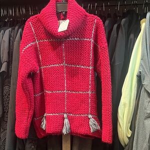 Girls NWT Zara Red Cowl Neck Sweater Gray Yarn Tassel Detail. Looks Handwoven! 9